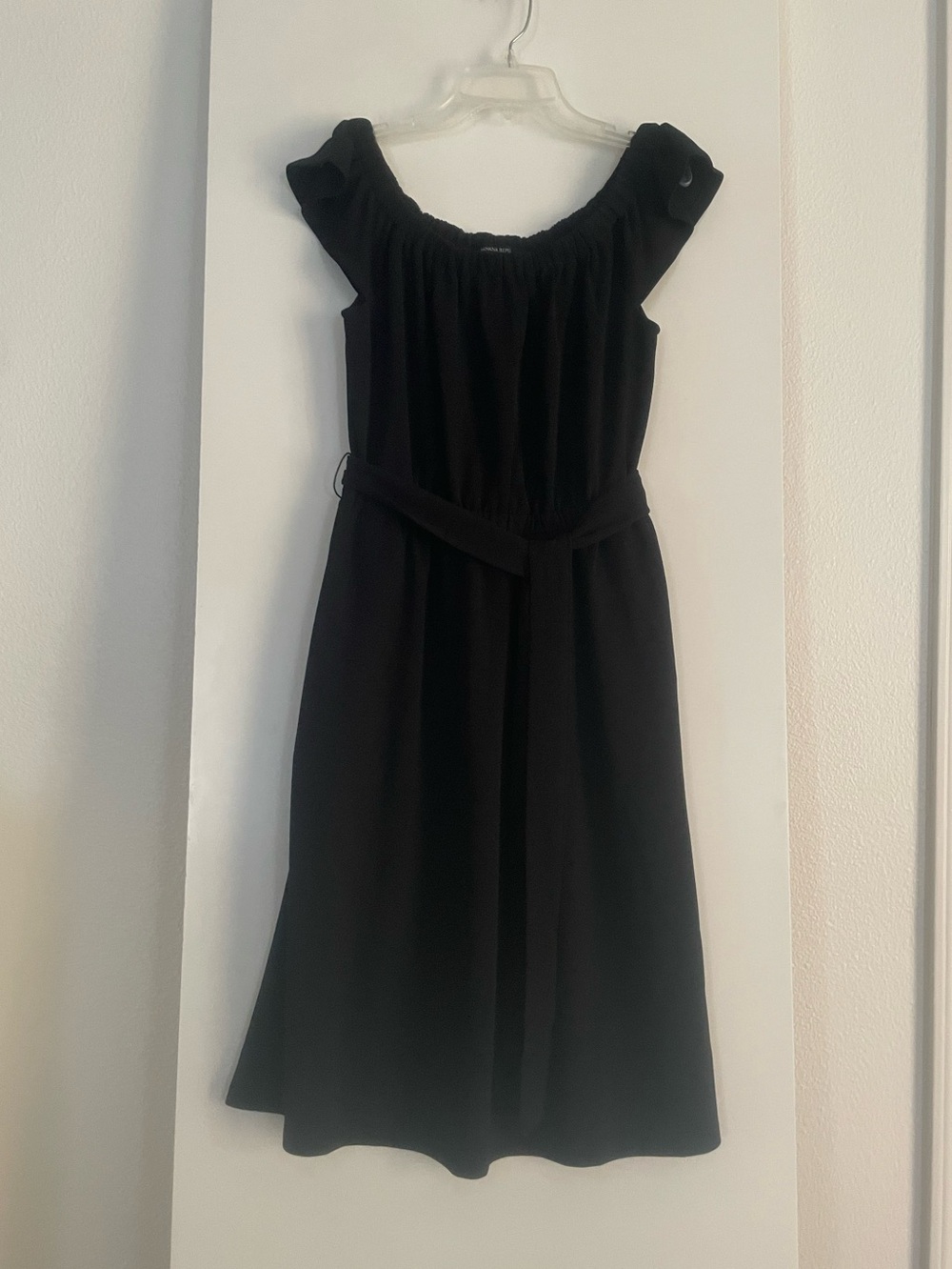 S/P Banana Republic Classic Black Midi Dress Square Neck Elastic Waist NWOT